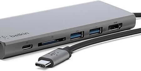 Belkin USB-C Hub, 6-in-1 Multi-Port Docking Station, USB-C Docking Station for iPad, iPad Pro, iPad Mini, MacBook, & More - 60W USB-C Power Delivery 3.0, 4K HDMI USB-A, USB-C, Ethernet & SD Card Ports