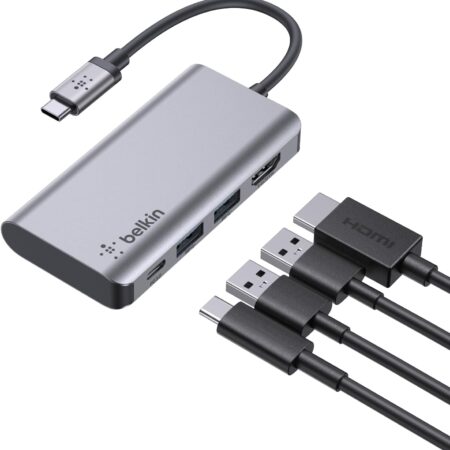 Belkin USB-C Hub, 4-in-1 Multi-Port Laptop Dock with 4K HDMI, USB-C Docking Station with 100 Watt Pass-Through Power Delivery, 2 x USB-A Ports for MacBook Pro, Air, iPad Pro, Chromebook, & More